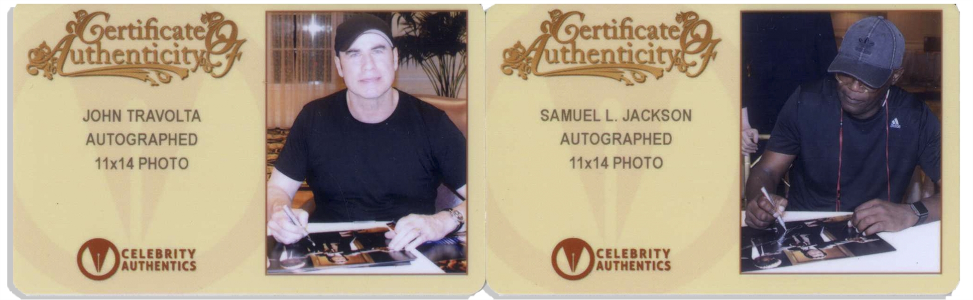 John Travolta and Samuel L. Jackson Signed 14'' x 11'' Photo From ''Pulp Fiction''